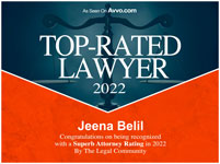 As Seen On Avvo.com - Top-Rated Lawyer 2022 - Jeena Belil - Superb Attorney Rating